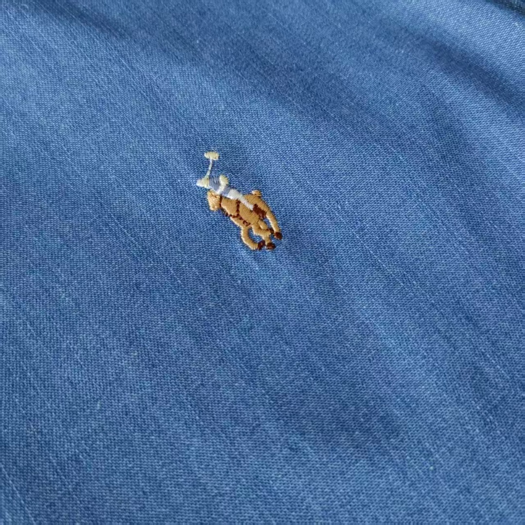 Ralph Lauren/拉夫劳伦 经典彩色小标情侣款水洗牛仔长袖衬衫浅蓝色 深蓝色