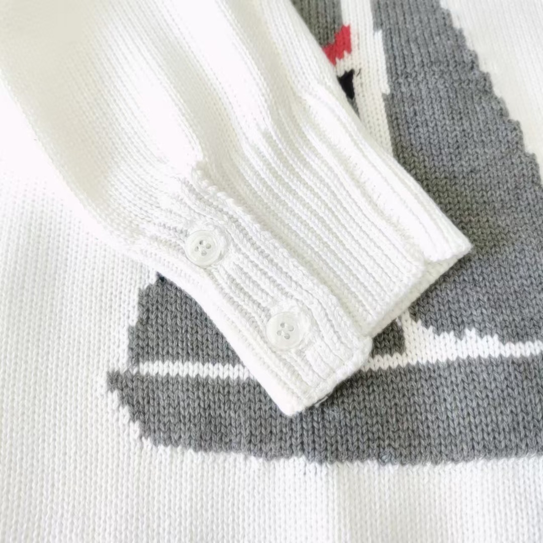 THOM BROWNE 汤姆布朗 TB四条杠后背帆船图案拉链毛衣 藏青色/灰色/白色/卡其/黑色