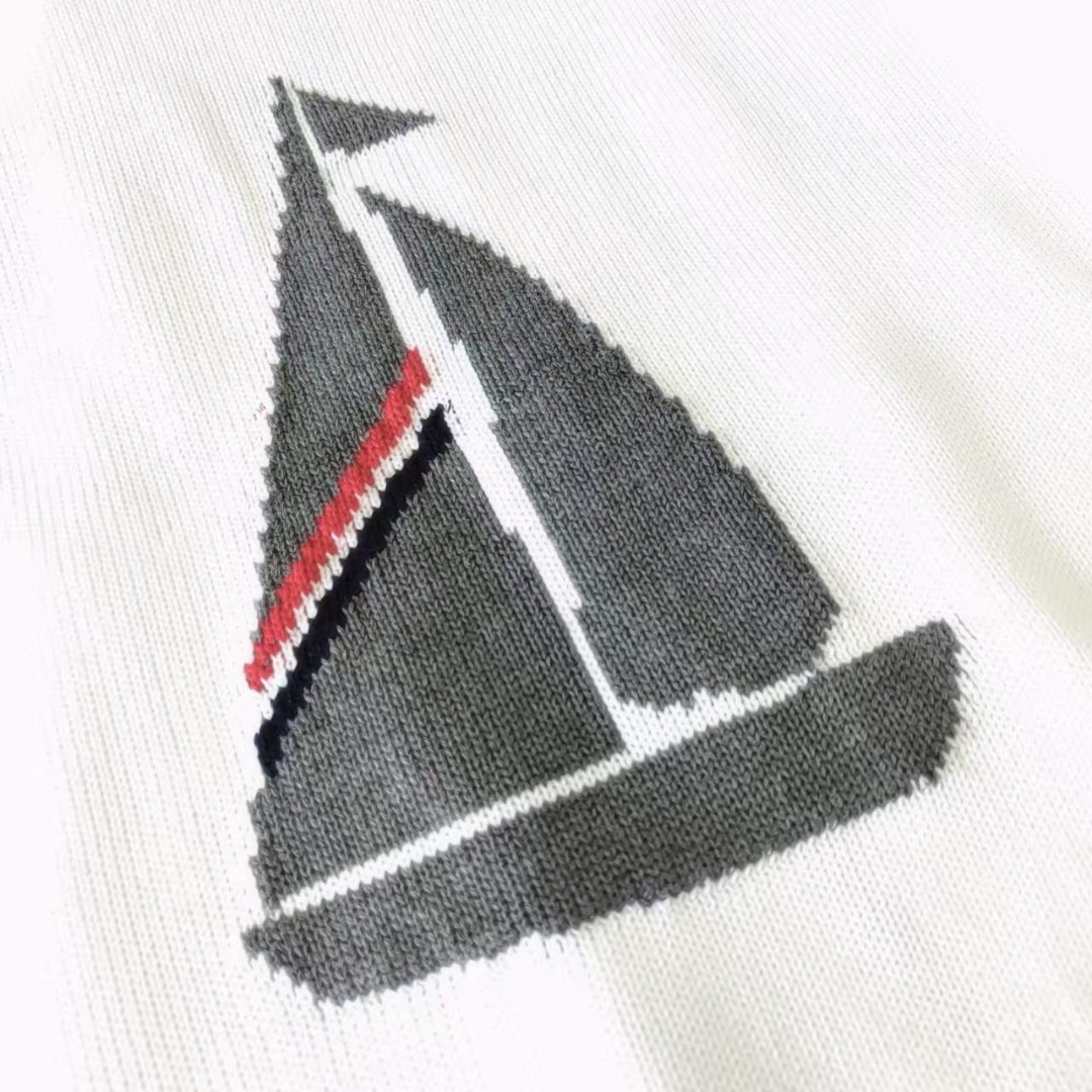 THOM BROWNE 汤姆布朗 TB四条杠后背帆船图案拉链毛衣 藏青色/灰色/白色/卡其/黑色