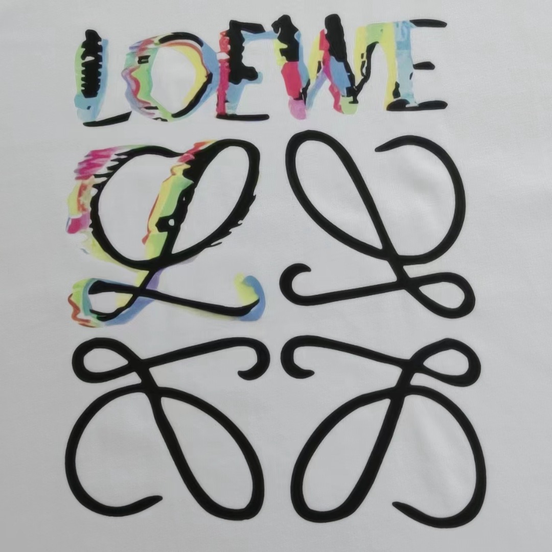 LOEWE 罗意威 彩色涂鸦字母大logo印短袖 Logo精致升级 黑色