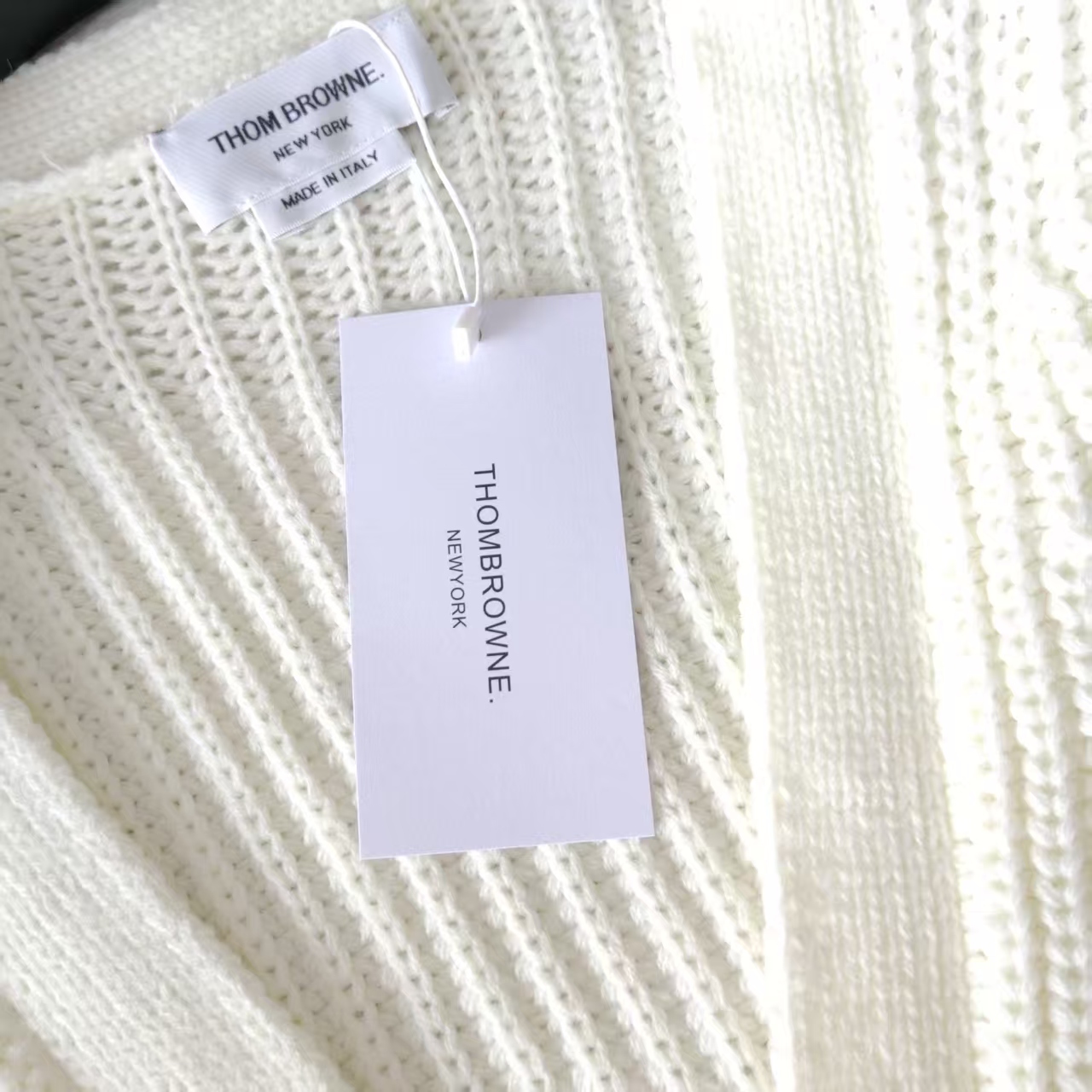 THOM BROWNE 汤姆布朗 四条纹针织四扣粗针羊绒条纹针织开衫毛衣白色/藏青/灰色/卡其色