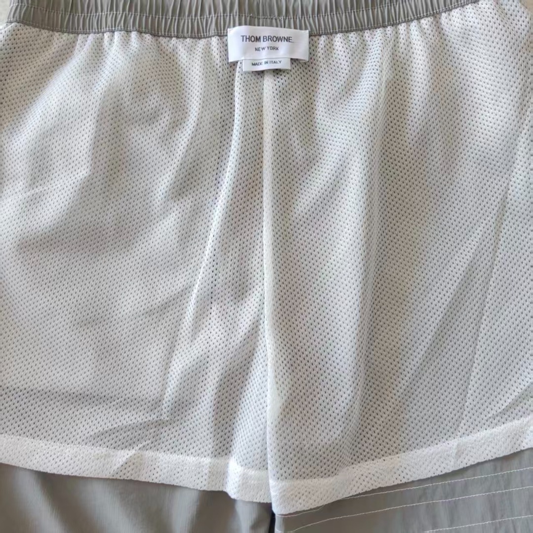 THOM BROWNE/汤姆布朗 TB尼龙面料白色四道杠织带彩色抽绳休闲长裤 灰色/藏青/黑色
