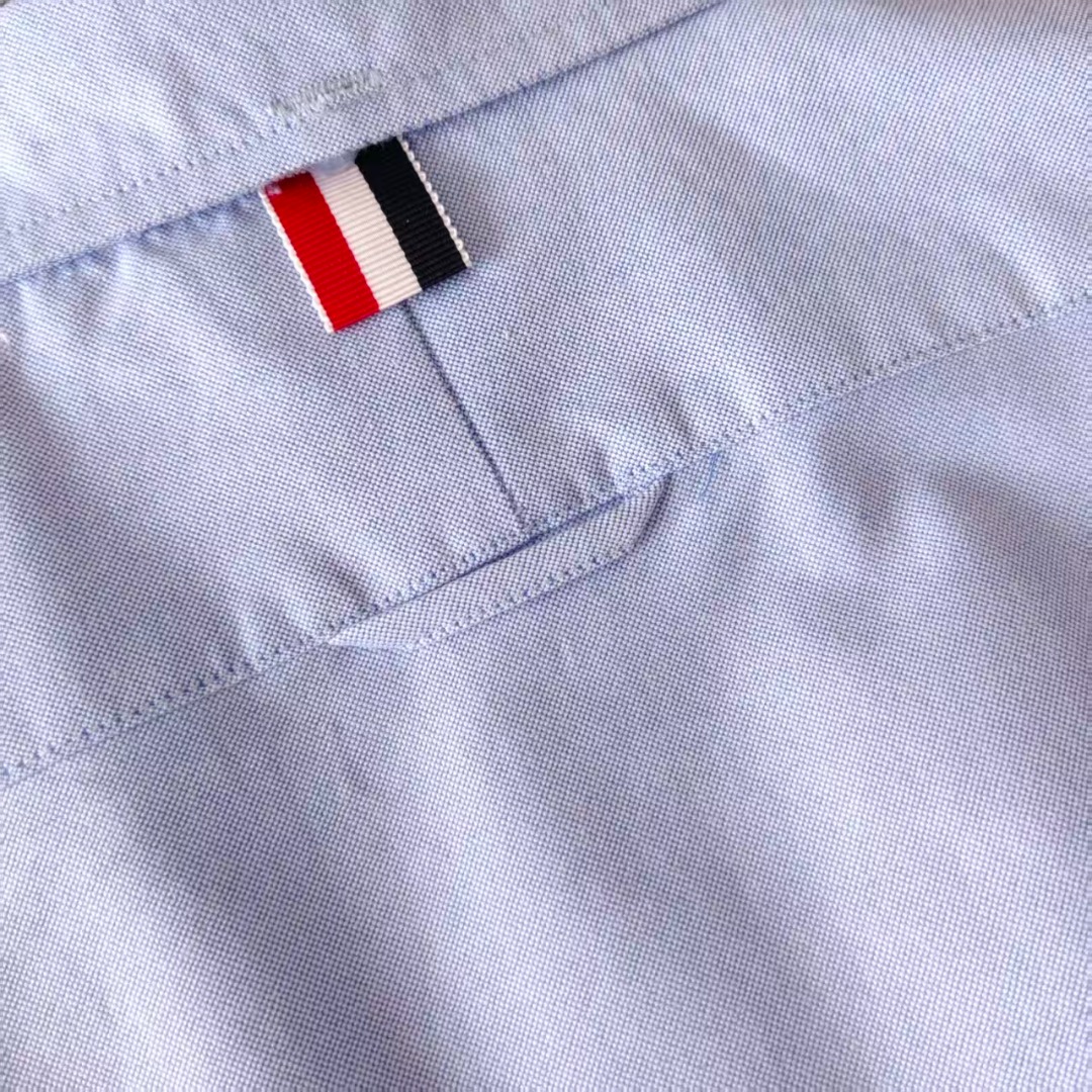 实拍细节图 THOM BROWNE 汤姆布朗 经典新款袖子红白蓝条纹斜纹牛津纺长袖衬衣