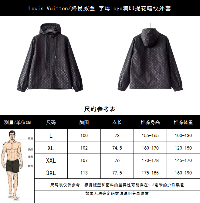 Louis Vuitton/路易威登 字母logo满印提花暗纹外套