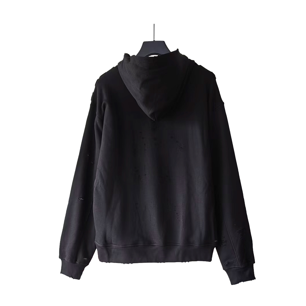 巴黎世家/Balenciaga 洗水大破坏Logo撕裂连帽卫衣 经典印花 洗水黑 湖水绿 白色