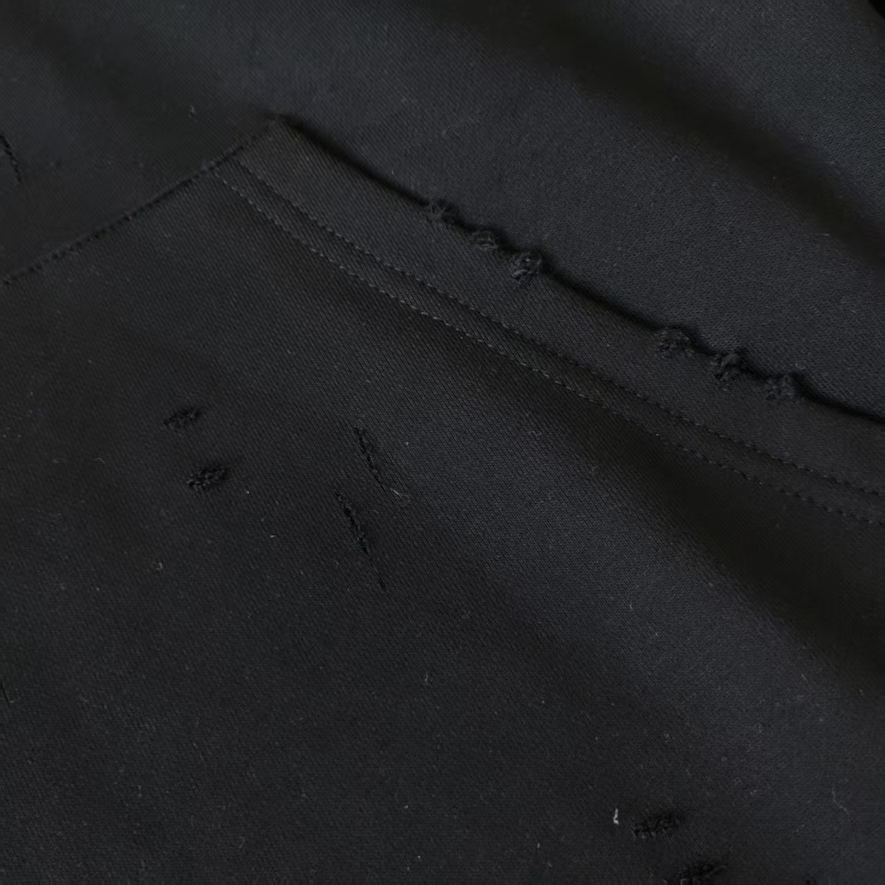 巴黎世家/Balenciaga 洗水大破坏Logo撕裂连帽卫衣 经典印花 洗水黑 湖水绿 白色