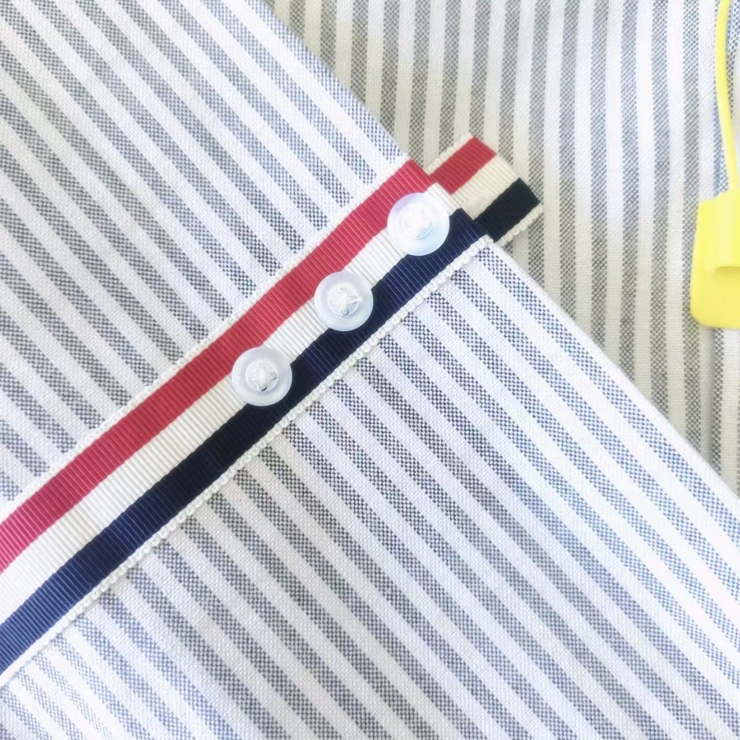 THOM BROWNE 汤姆布朗 TB经典条纹双袖织带色织牛津纺衬衣 蓝色条纹/灰色条纹