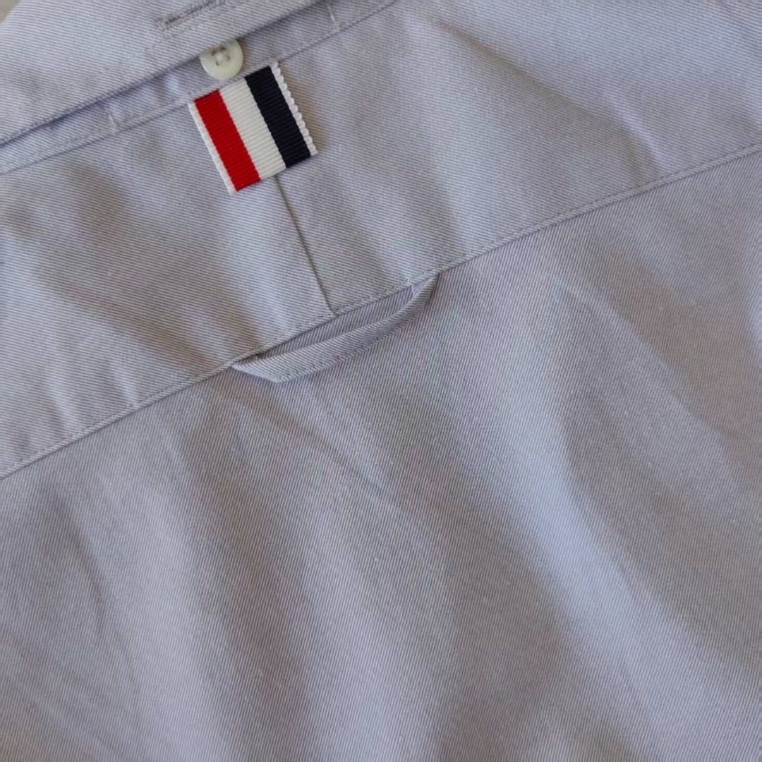 THOM BROWNE 汤姆布朗 TB经典色织法兰绒色织高密细纹衬衫 浅蓝色/浅灰