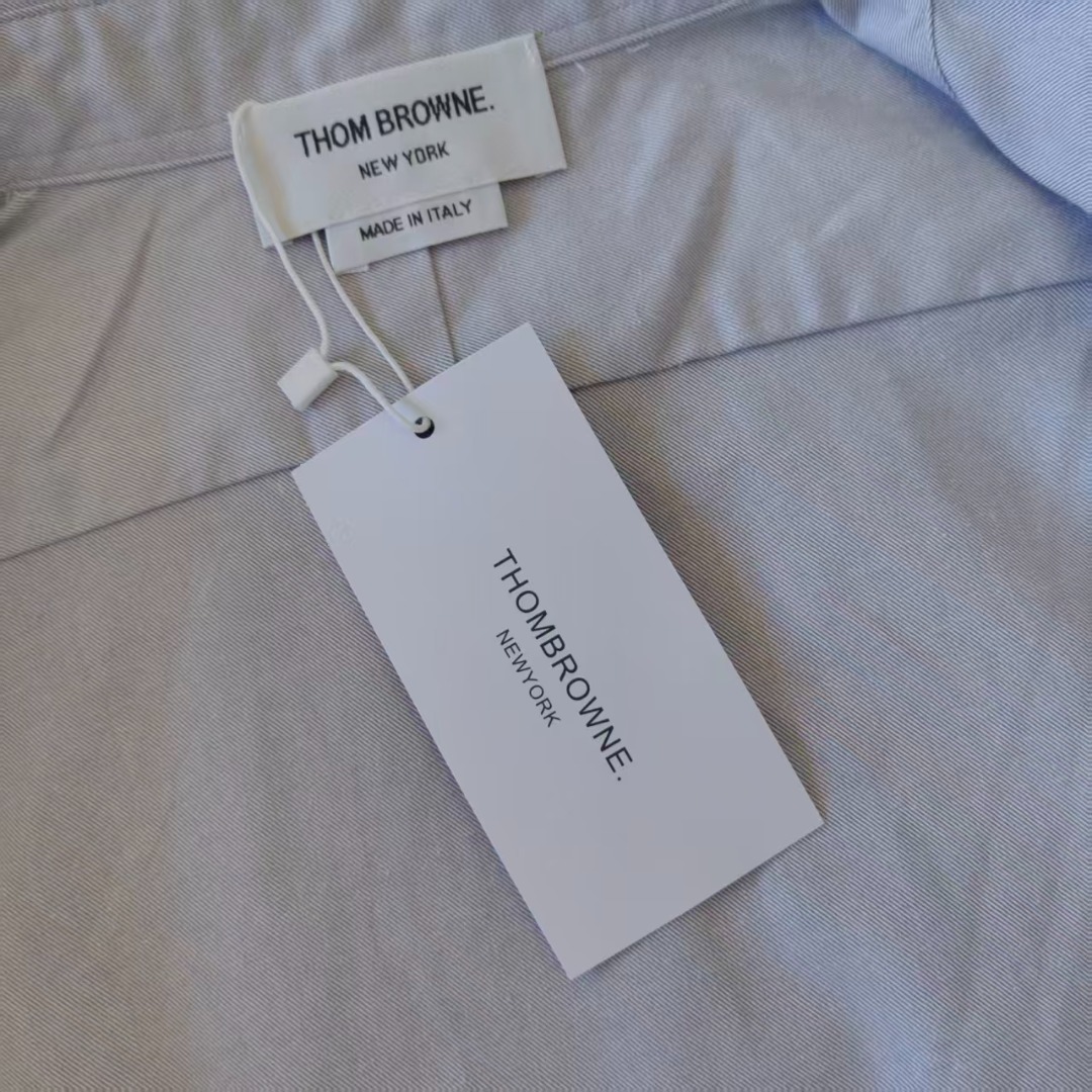 THOM BROWNE 汤姆布朗 TB经典色织法兰绒色织高密细纹衬衫 浅蓝色/浅灰