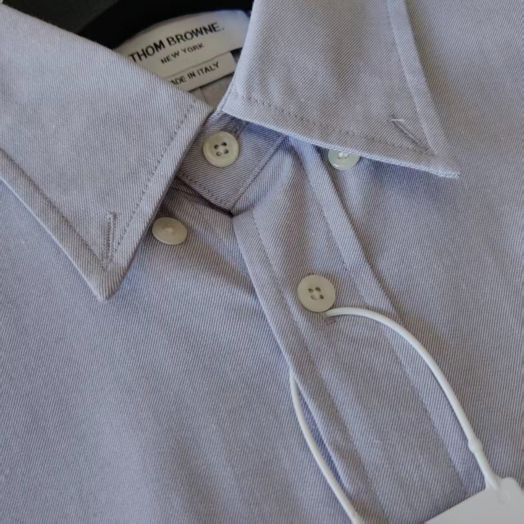 THOM BROWNE 汤姆布朗 TB经典色织法兰绒色织高密细纹衬衫 浅蓝色/浅灰