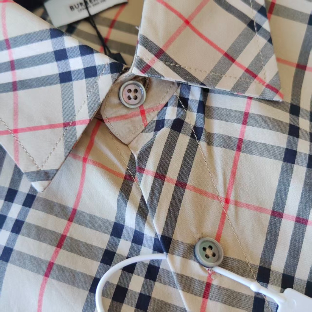 BURBERRY/巴宝莉 小格子斜纹对格长袖条纹衬衫 卡其格