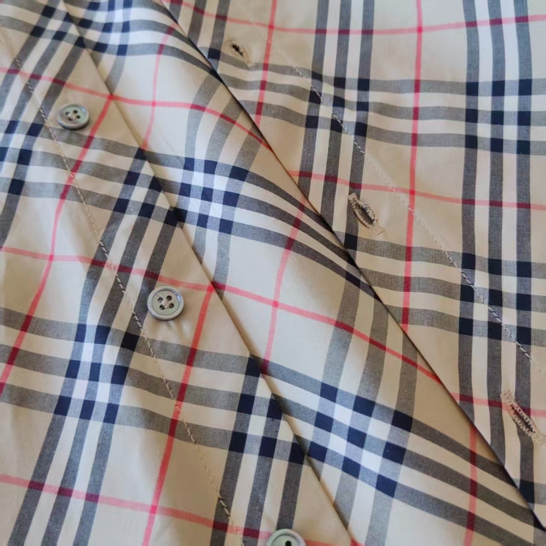 BURBERRY/巴宝莉 小格子斜纹对格长袖条纹衬衫 卡其格