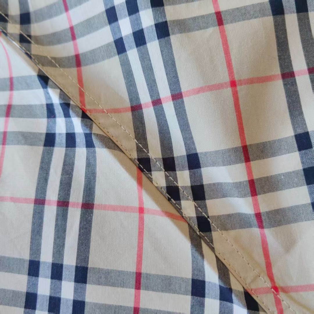BURBERRY/巴宝莉 小格子斜纹对格长袖条纹衬衫 卡其格