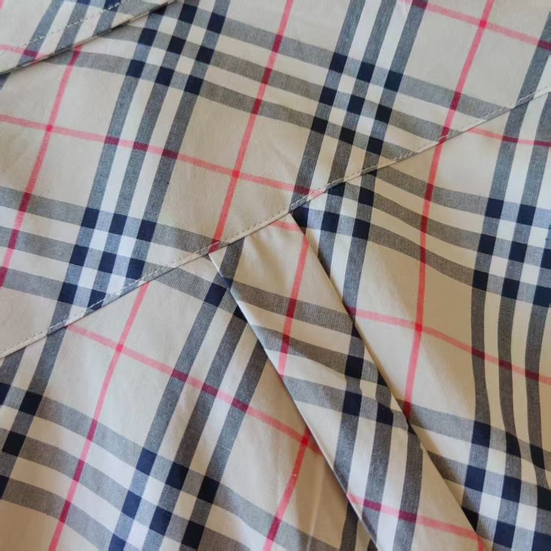 BURBERRY/巴宝莉 小格子斜纹对格长袖条纹衬衫 卡其格