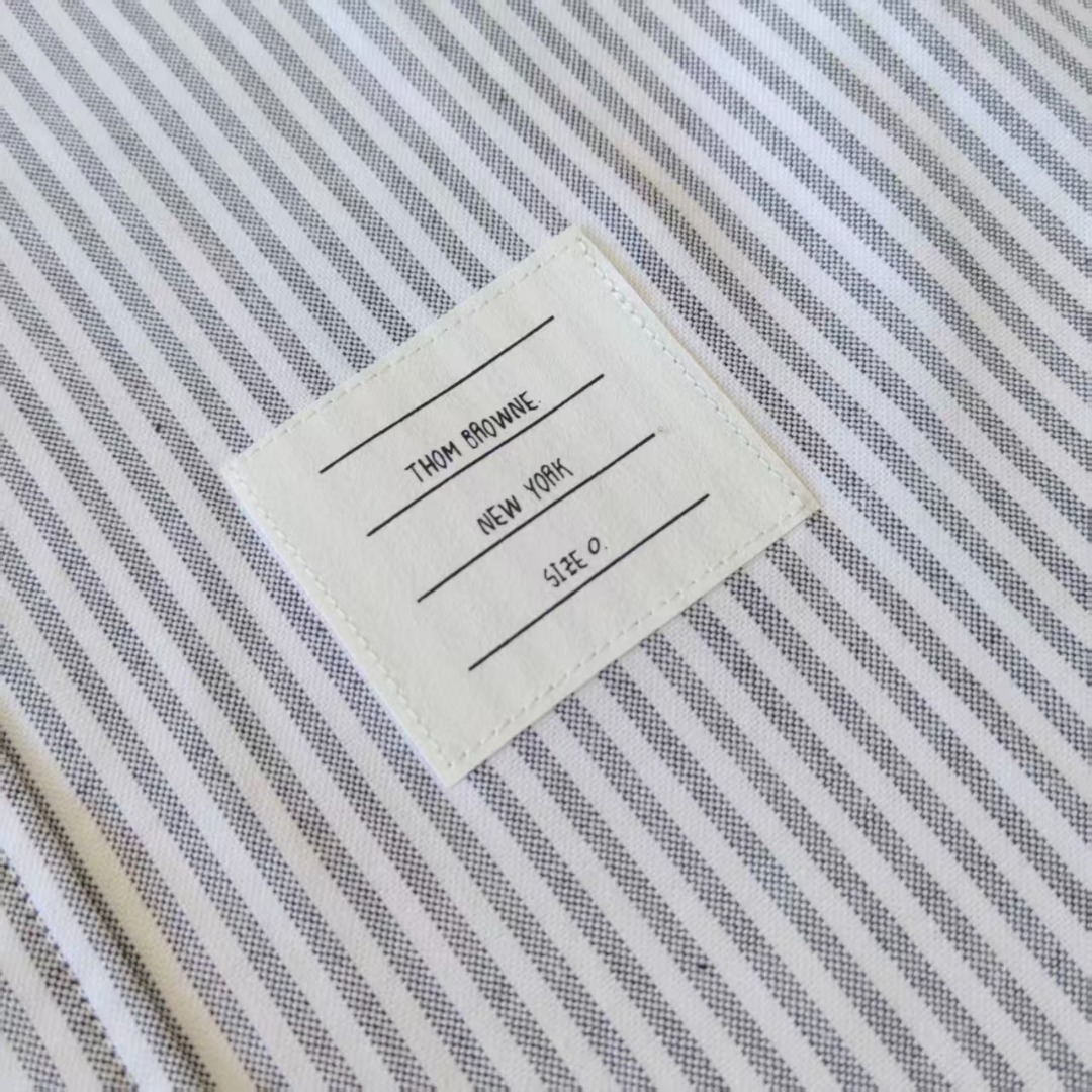 THOM BROWNE 汤姆布朗 条纹双袖口织带色织牛津纺长袖衬衣 蓝色条纹/灰色条