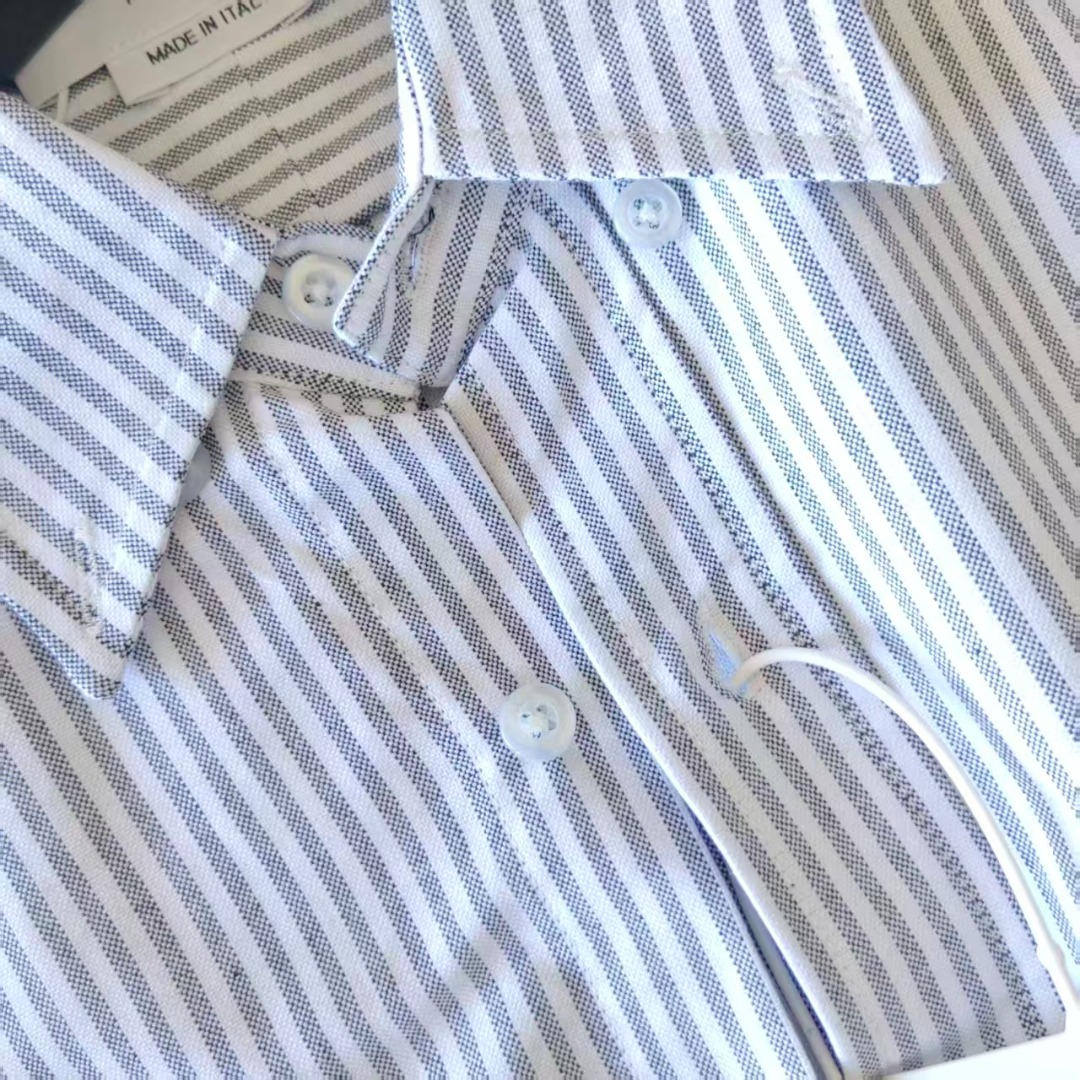THOM BROWNE 汤姆布朗 条纹双袖口织带色织牛津纺长袖衬衣 蓝色条纹/灰色条