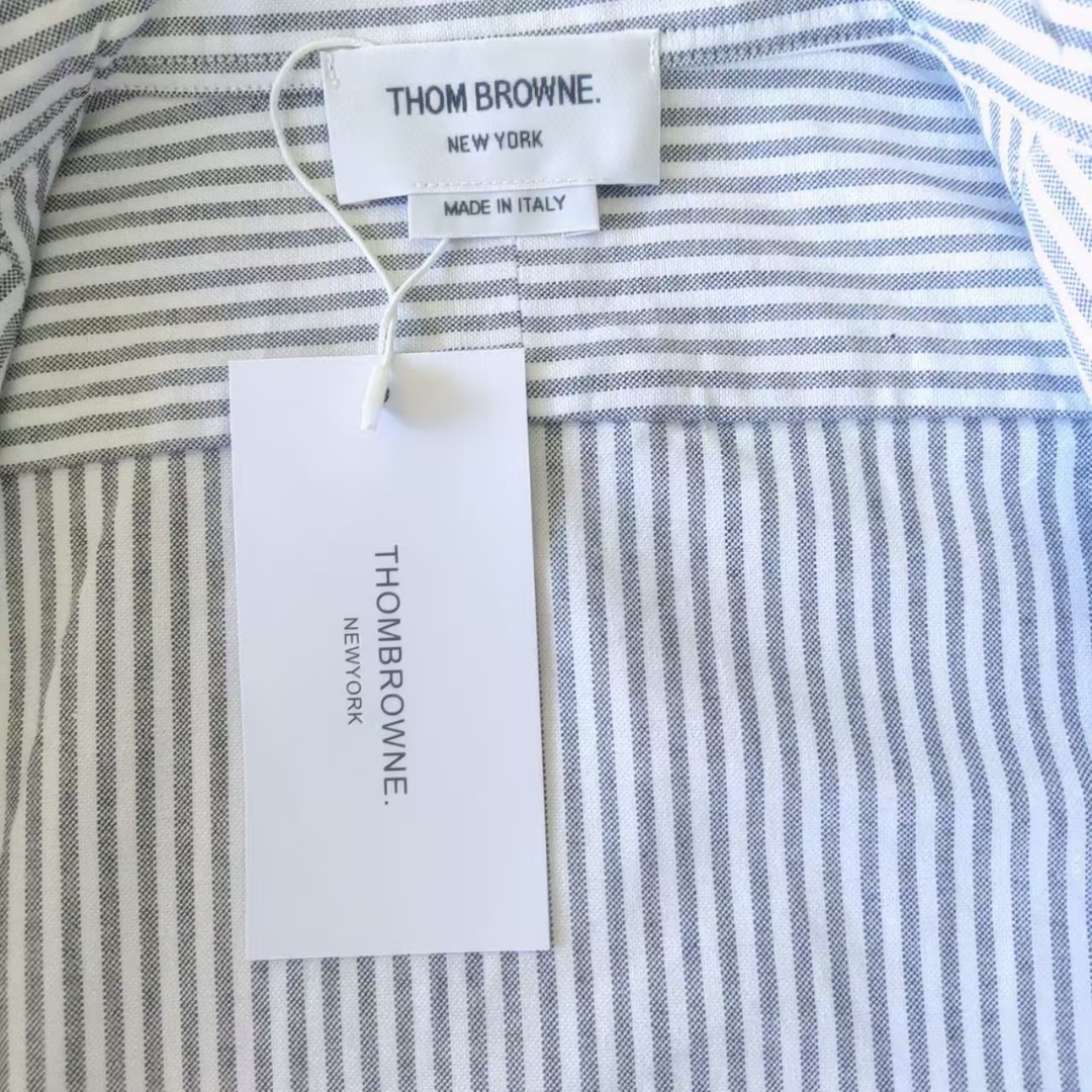 THOM BROWNE 汤姆布朗 条纹双袖口织带色织牛津纺长袖衬衣 蓝色条纹/灰色条