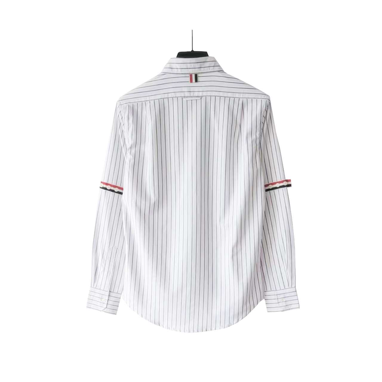 THOM BROWNE 汤姆布朗 双袖标条纹长袖衬衫 白色/灰色