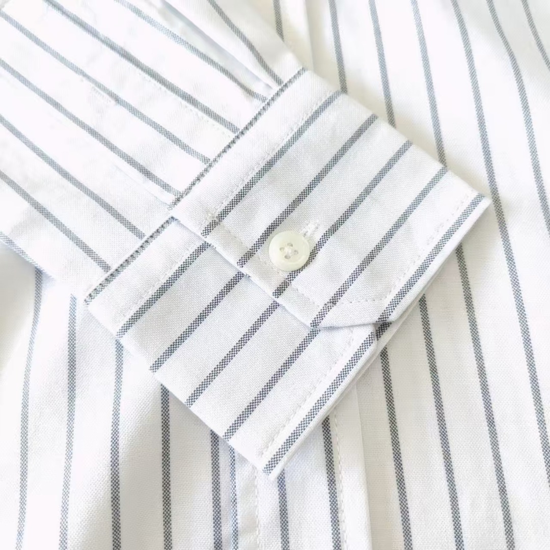 THOM BROWNE 汤姆布朗 双袖标条纹长袖衬衫 白色/灰色