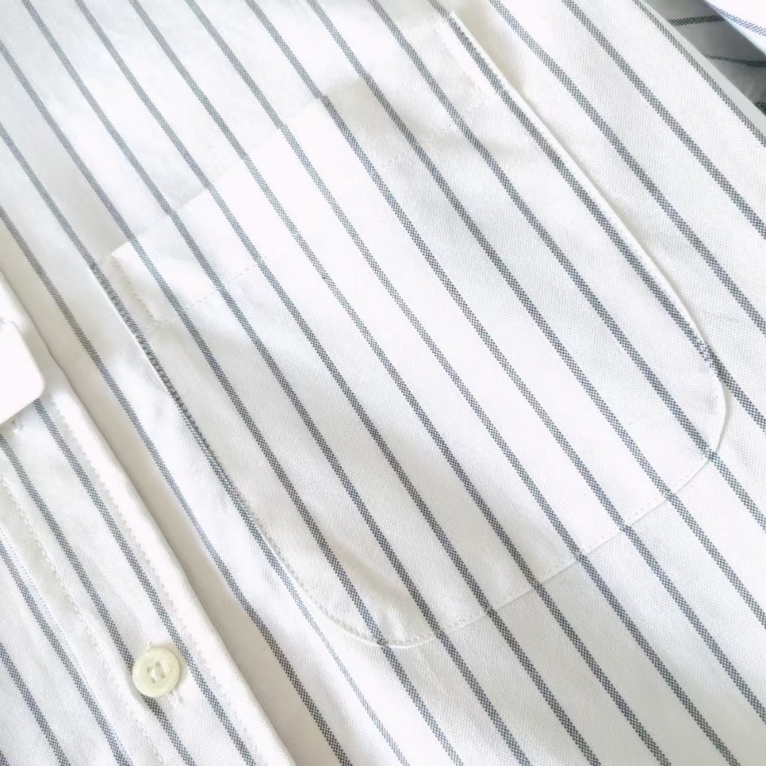 THOM BROWNE 汤姆布朗 双袖标条纹长袖衬衫 白色/灰色