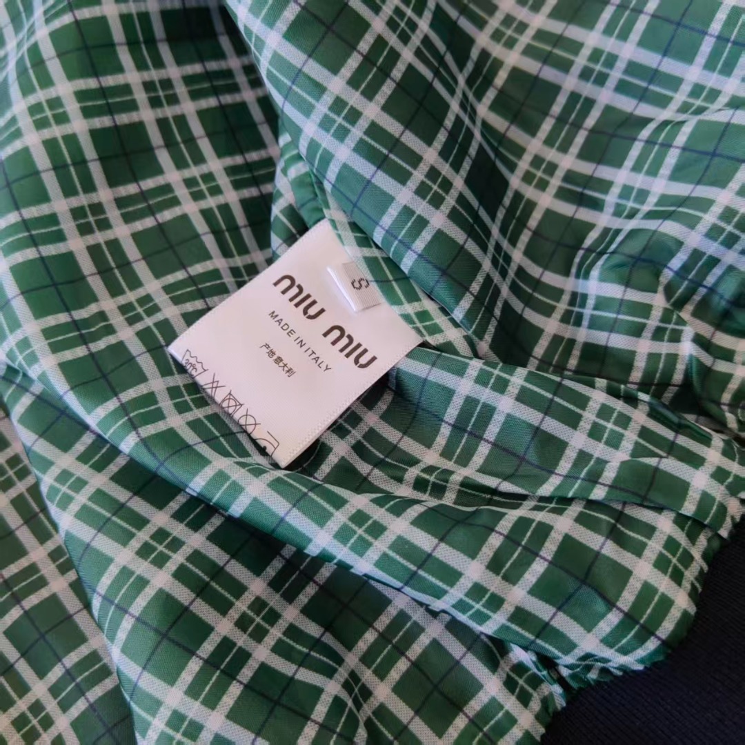MIU MIU/缪缪 字母激光刺绣立领长袖夹克外套 石灰 藏青