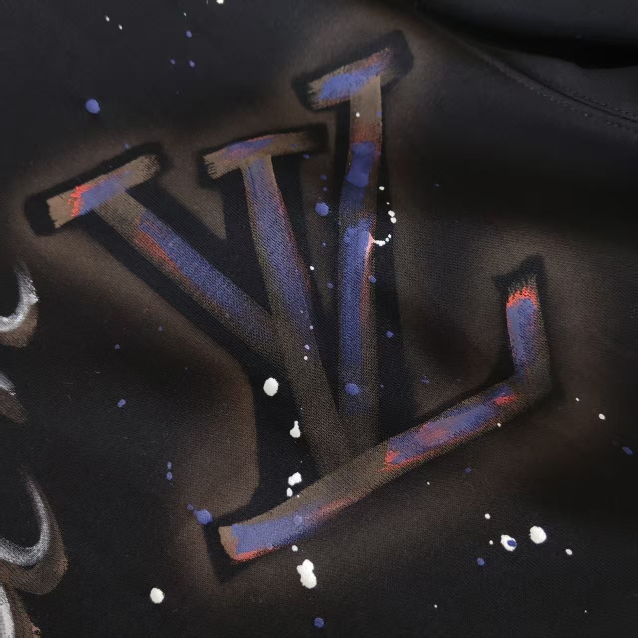 Louis Vuitton/路易 图案手绘工艺情侣款圆领卫衣黑色 白色