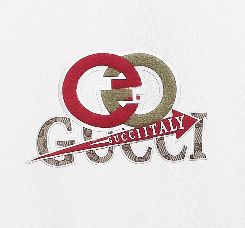 GUCCI/古驰 绒毛硅胶印花圆领卫衣 黑色 白色