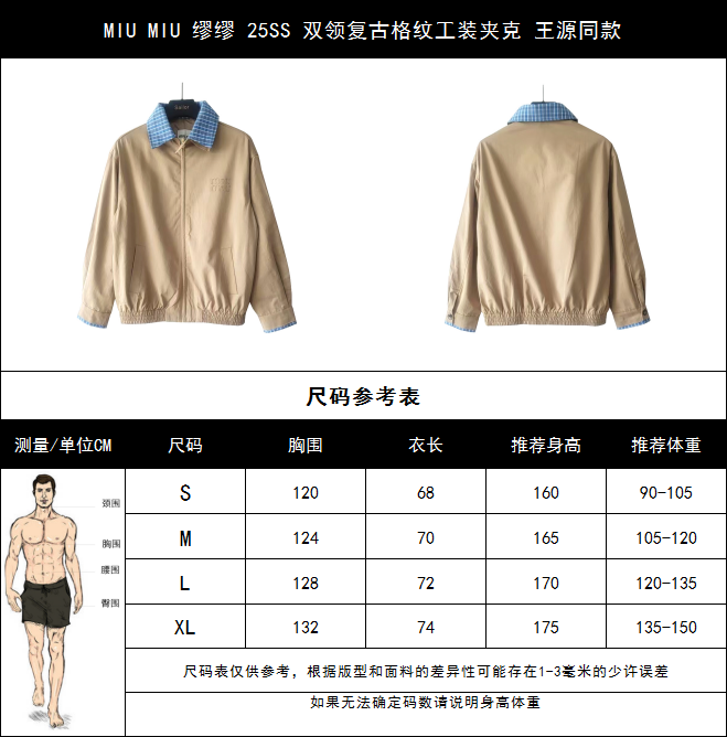 MIU MIU 缪缪 25SS 双领复古格纹工装夹克 卡其色-莆田鞋,莆田鞋货源,高仿鞋,高仿鞋货源,安福档口,莆田高仿鞋,莆田鞋批发,高仿鞋批发,莆田高仿运动鞋,高仿运动鞋,莆田运动鞋 MIU MIU 缪缪 25SS 双领复古格纹工装夹克 卡其色
