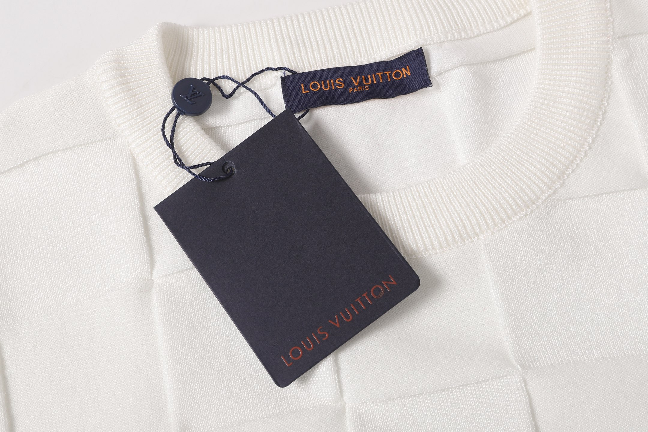 LOUIS VUITTON/路易威登新款 毛织棋盘圆领短袖 黑色 白色