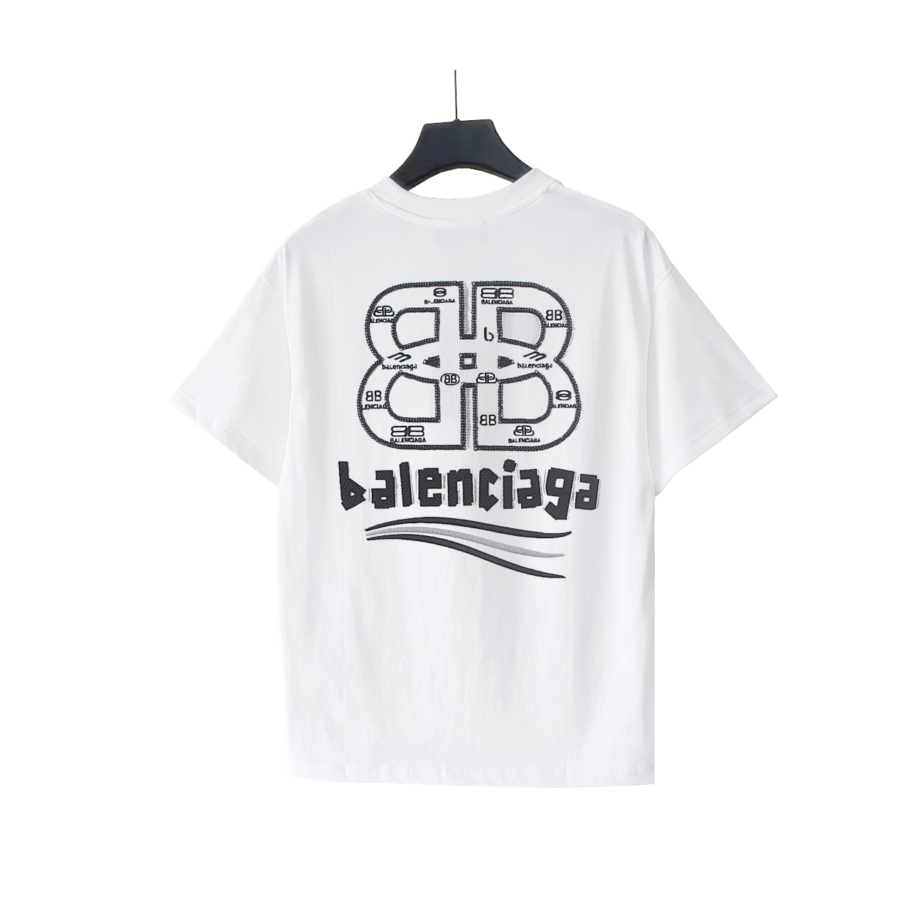 BALENClAGA/巴黎世家 黑白LOGO刺绣短袖 黑色 白色-莆田鞋,莆田鞋货源,高仿鞋,高仿鞋货源,安福档口,莆田高仿鞋,莆田鞋批发,高仿鞋批发,莆田高仿运动鞋,高仿运动鞋,莆田运动鞋 BALENClAGA/巴黎世家 黑白LOGO刺绣短袖 黑色 白色