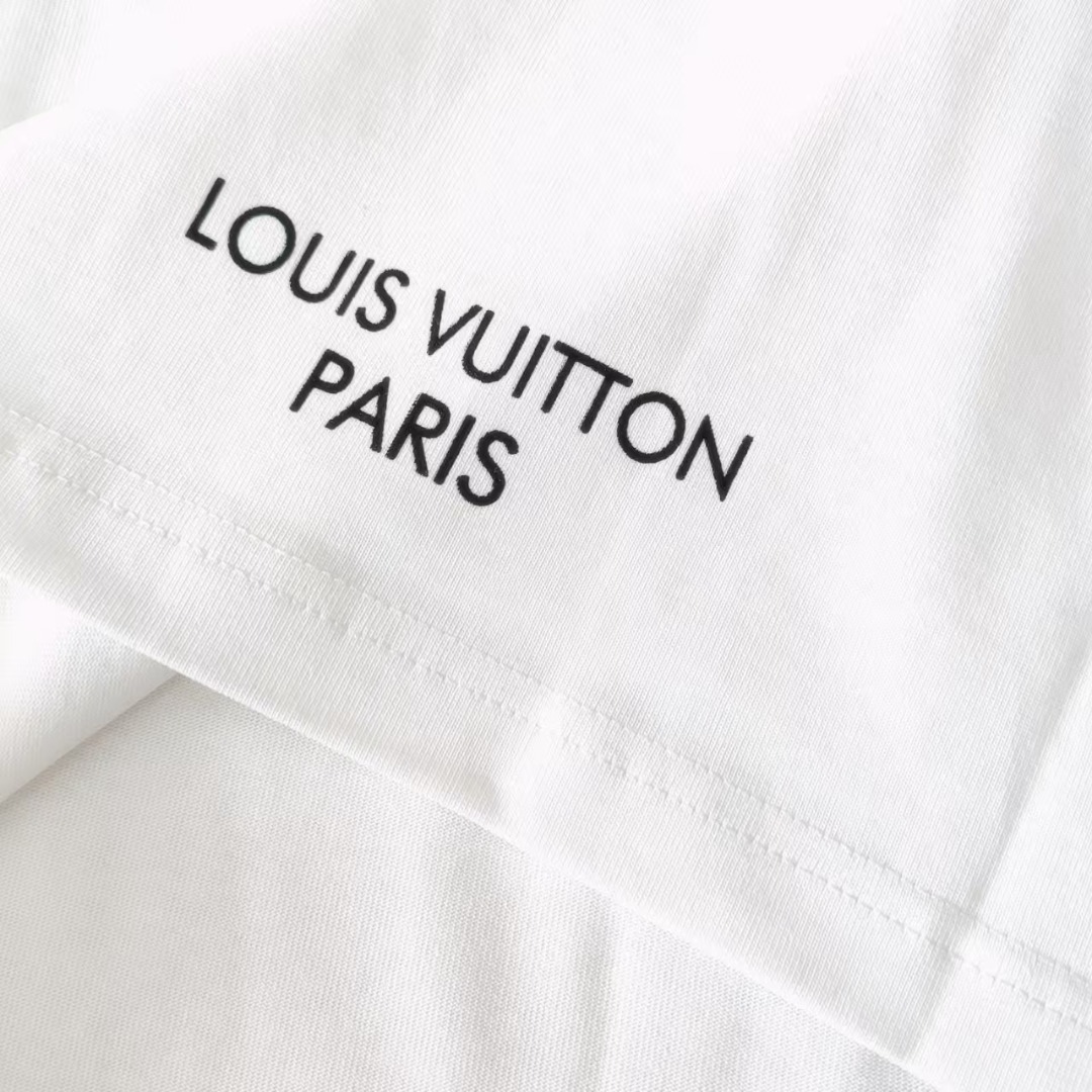 实拍细节图 Louis Vuitton/路易威登前后印花字母logo高克重短袖 白色