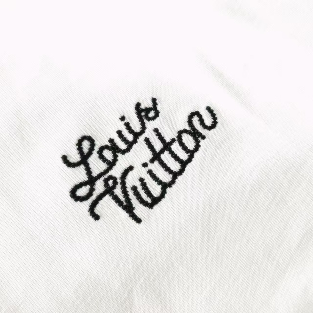 Louis Vuitton路易威登 重工花卉刺绣小logo高克重短袖 黑色 白色