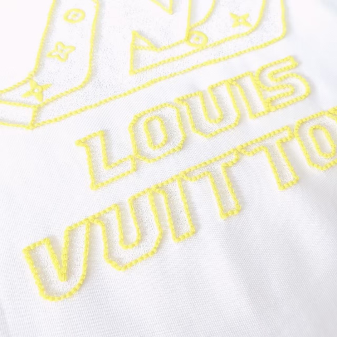 LOUIS VUITTON路易威登 重工刺绣字母logo短袖 黑色 白色
