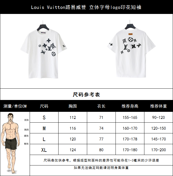 Louis Vuitton路易威登 立体字母logo印花短袖 黑色 白色