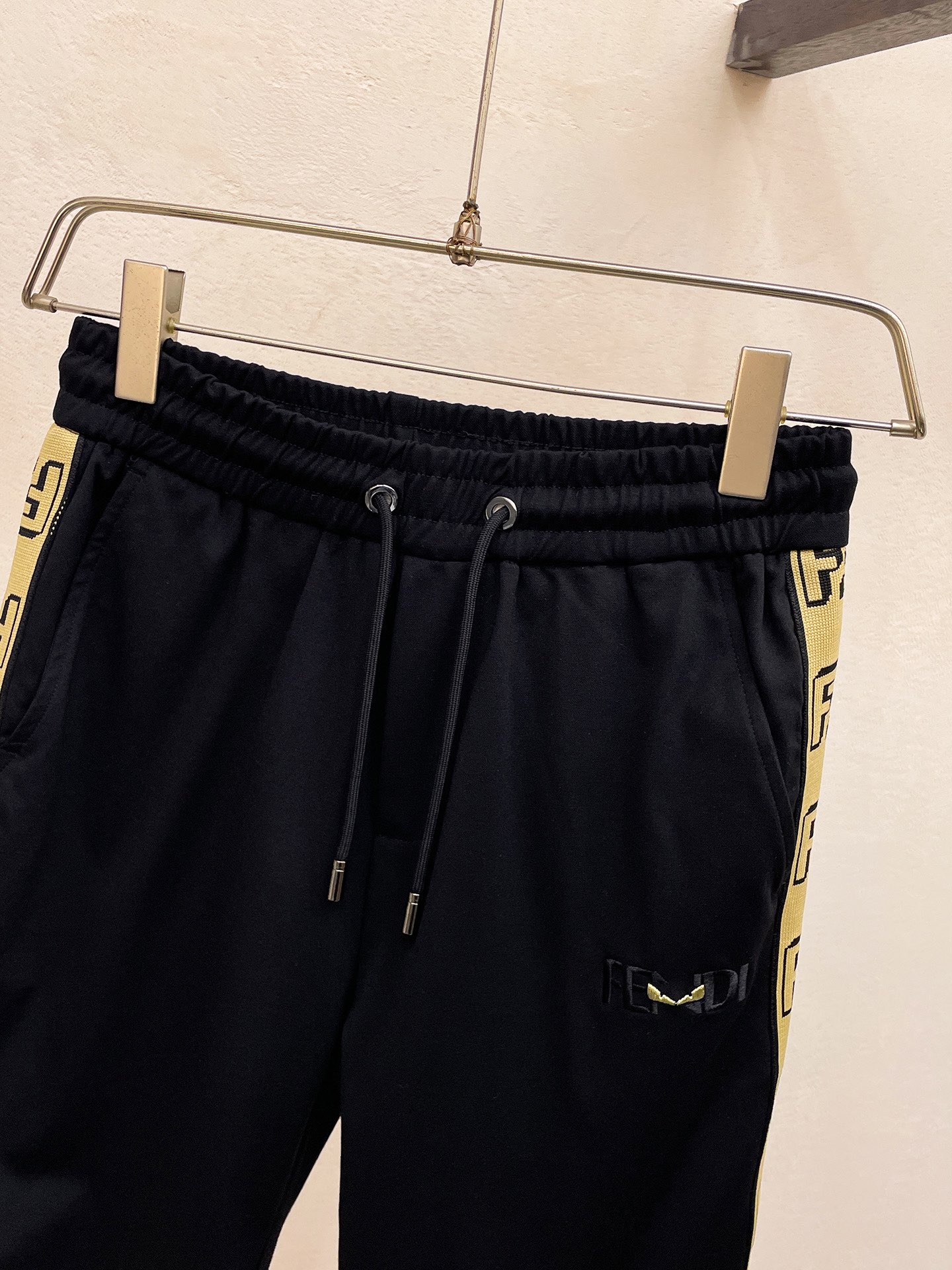 Fendi Men's Black Cotton Blend Shorts with Logo Tape - Summer Collection 5 a1747228856024 0007