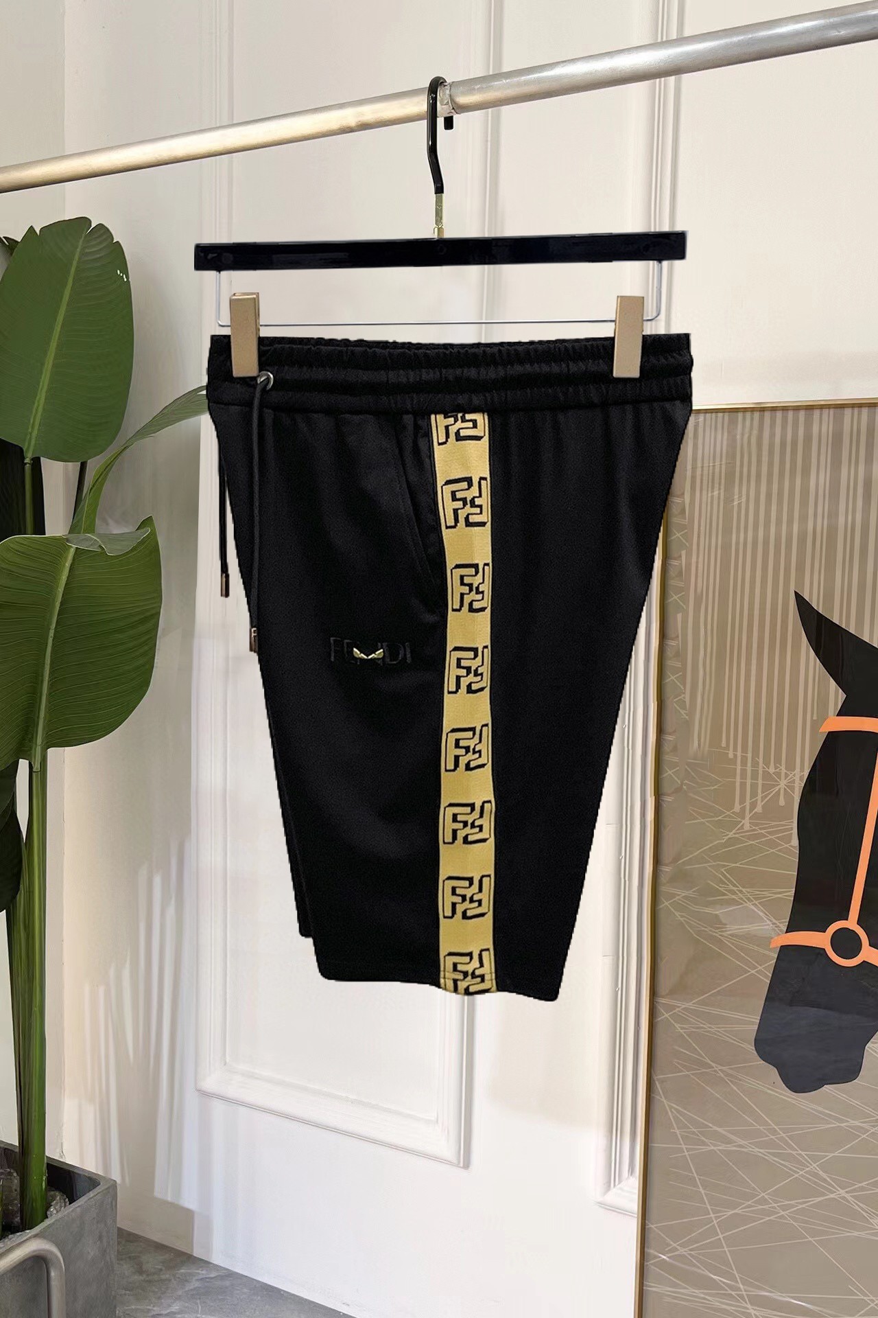 Fendi Men's Black Cotton Blend Shorts with Logo Tape - Summer Collection 4 a1747228856219 8630