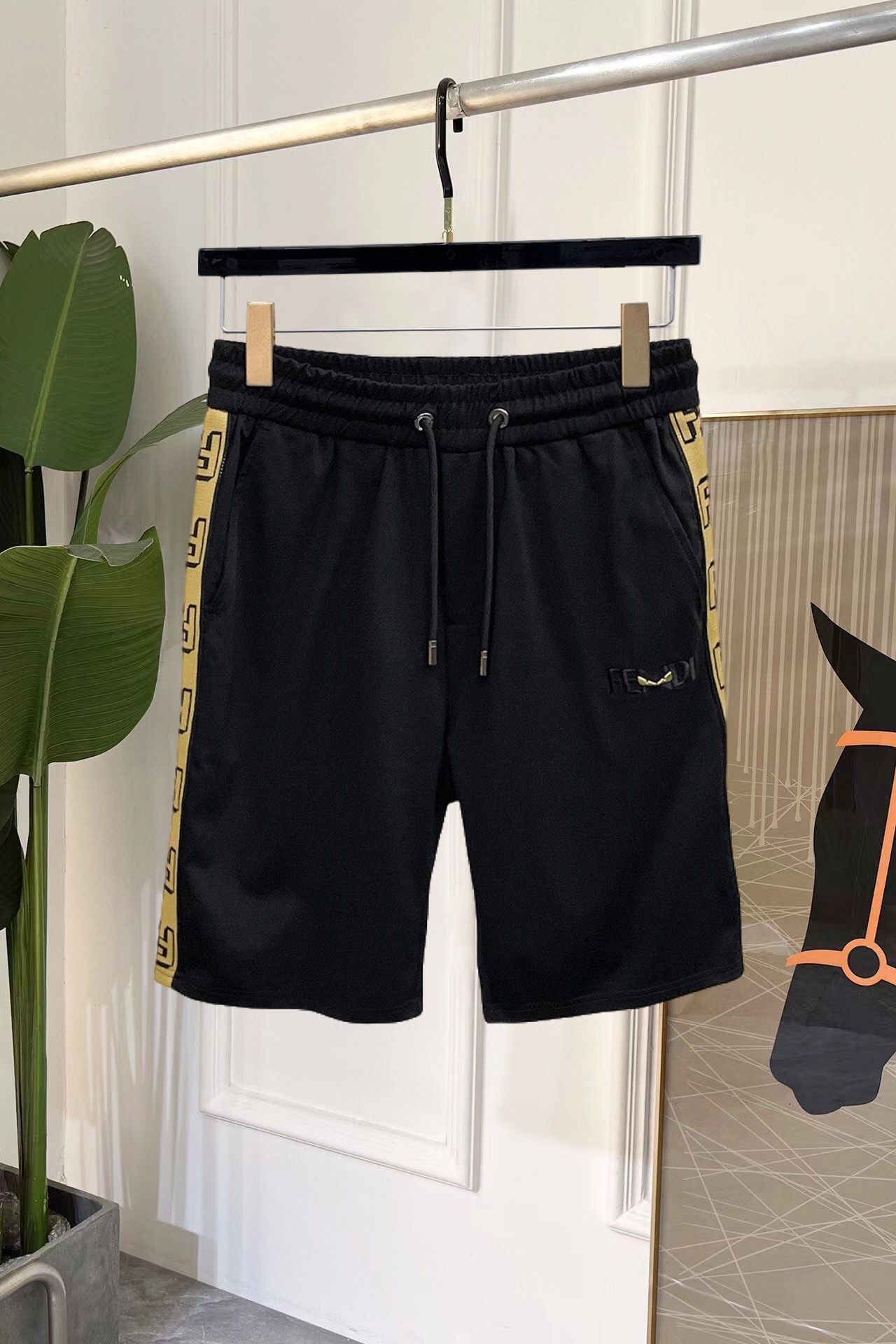 Fendi Men's Black Cotton Blend Shorts with Logo Tape - Summer Collection 2 a1747228856281 6500