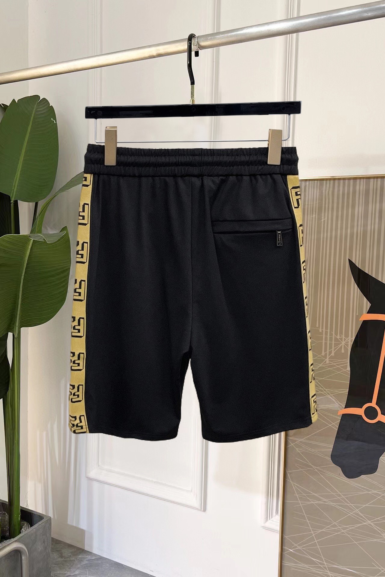 Fendi Men's Black Cotton Blend Shorts with Logo Tape - Summer Collection 3 a1747228856307 6744