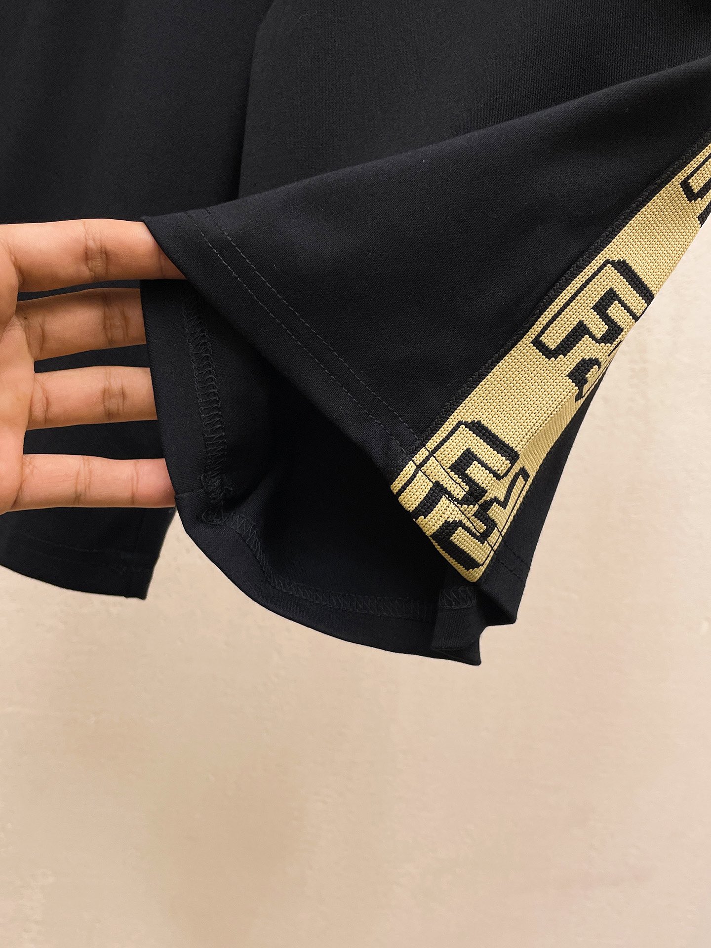 Fendi Men's Black Cotton Blend Shorts with Logo Tape - Summer Collection 8 a1747228857196 0240
