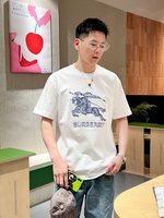Burberry New
 Clothing T-Shirt Black White Embroidery Cotton Mercerized Spring/Summer Collection Fashion Short Sleeve