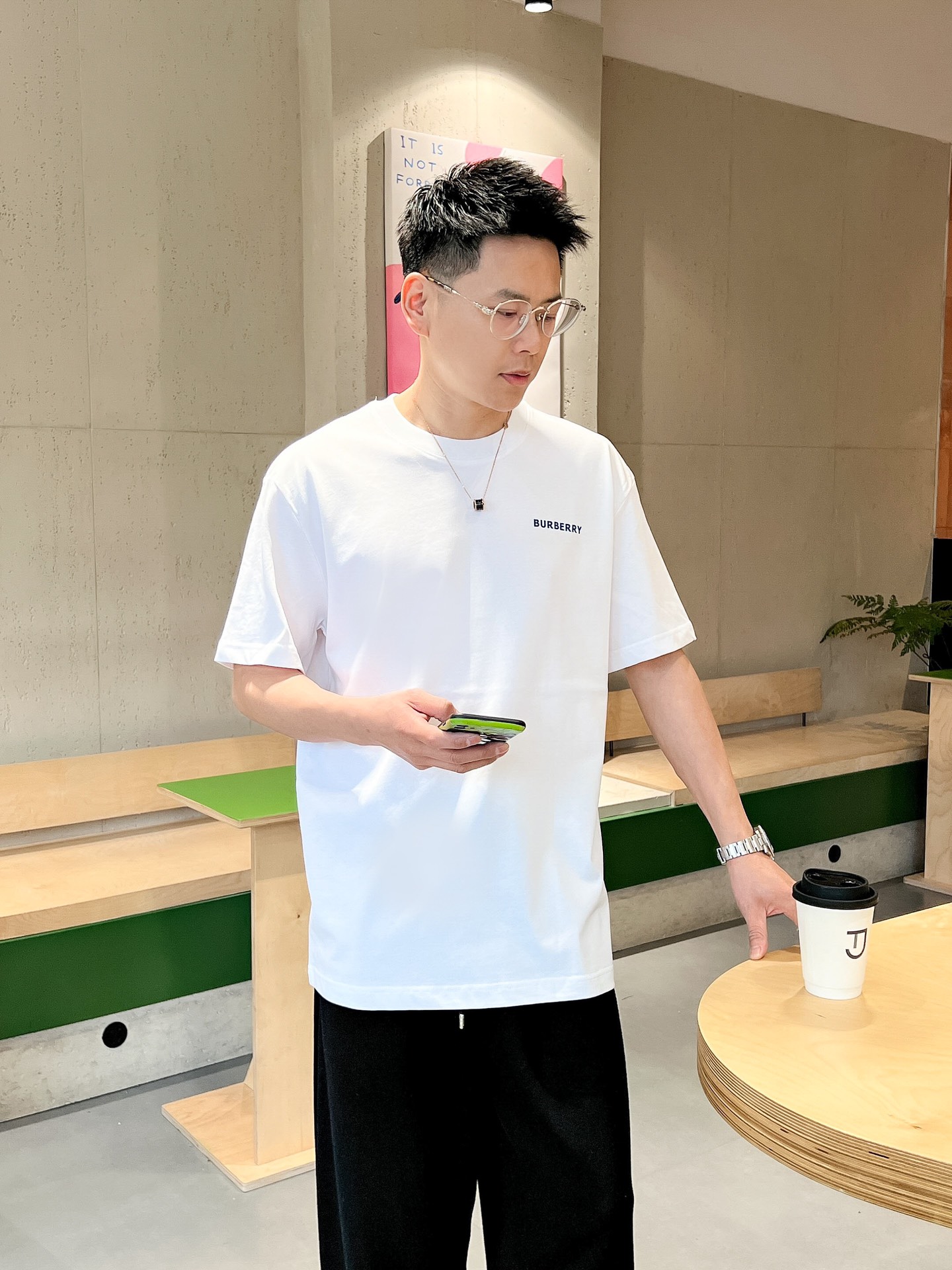 Clothing T-Shirt Black White Cotton Mercerized Spring/Summer Collection Fashion Short Sleeve