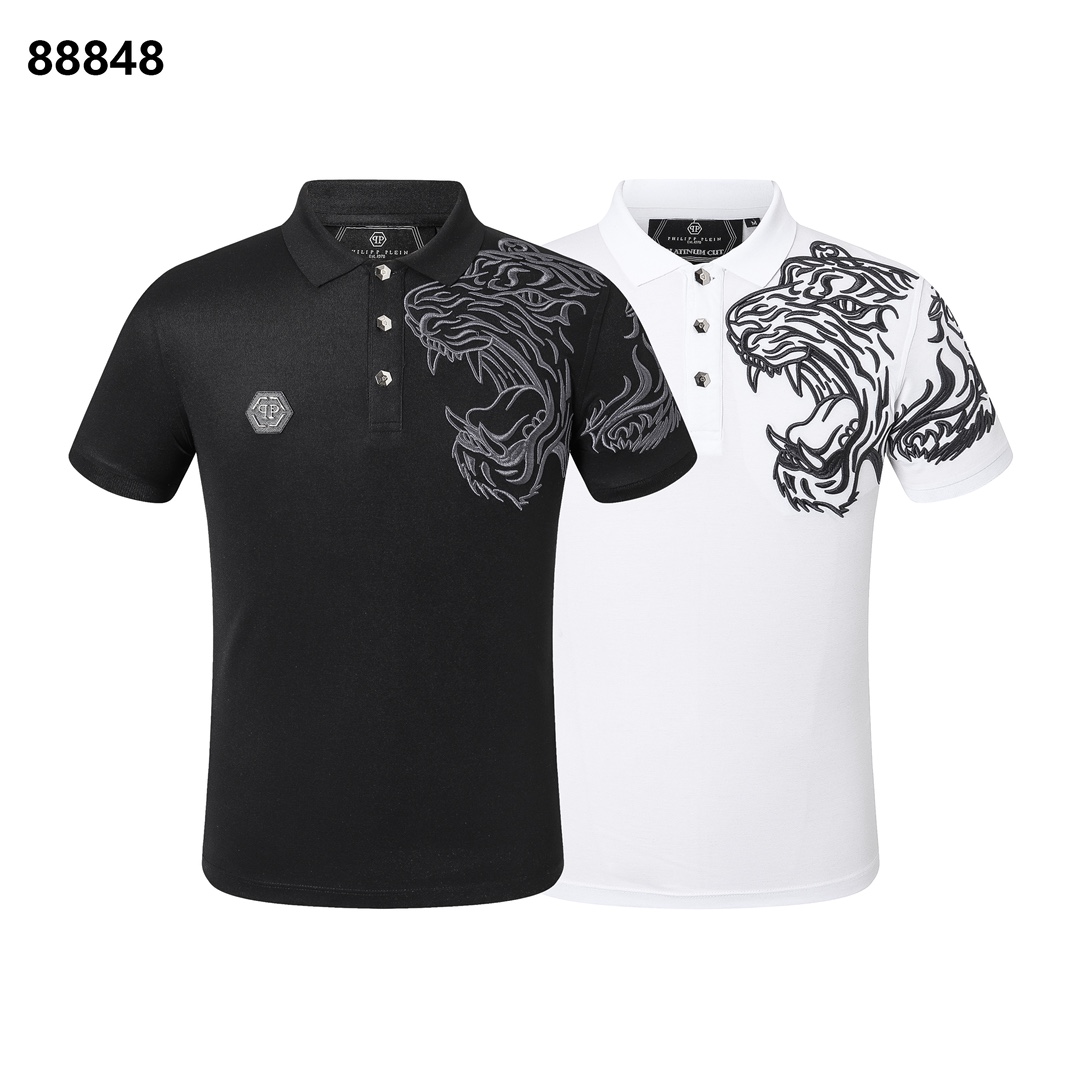 Cheap Wholesale
 Philipp Plein Clothing Polo T-Shirt Luxury 7 Star Replica
 Black White Men Spring/Summer Collection Short Sleeve