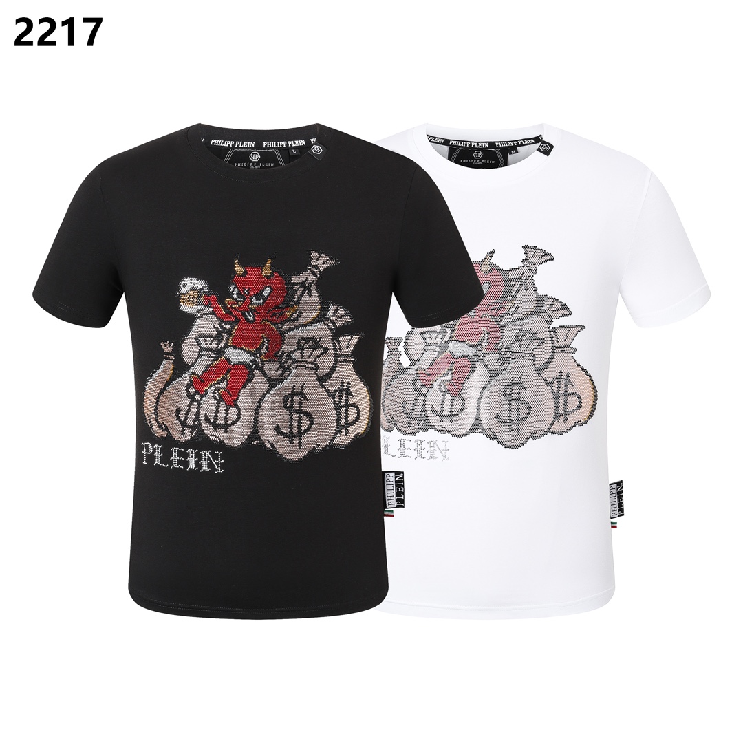 Philipp Plein Vêtements T-Shirt Noir Blanc Hommes Collection printemps – été Manches courtes