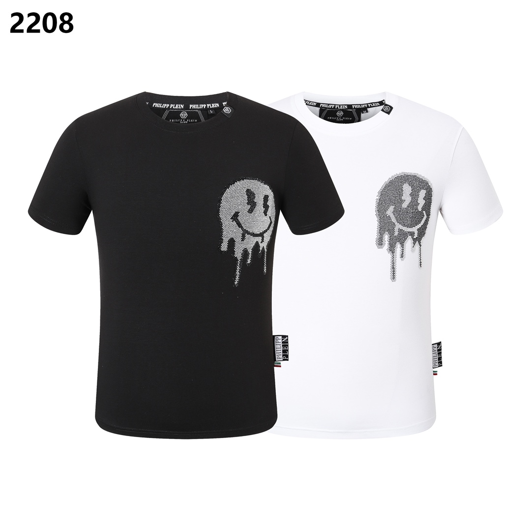 Réplique en gros
 Philipp Plein Vêtements T-Shirt Noir Blanc Hommes Collection printemps – été Manches courtes