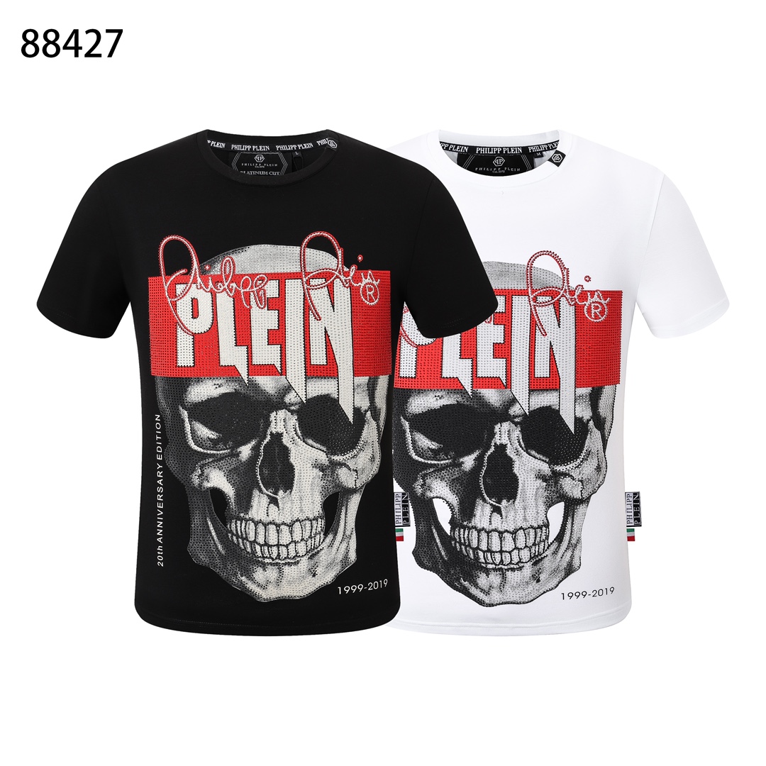 Philipp Plein Clothing T-Shirt Black White Men Spring/Summer Collection Short Sleeve