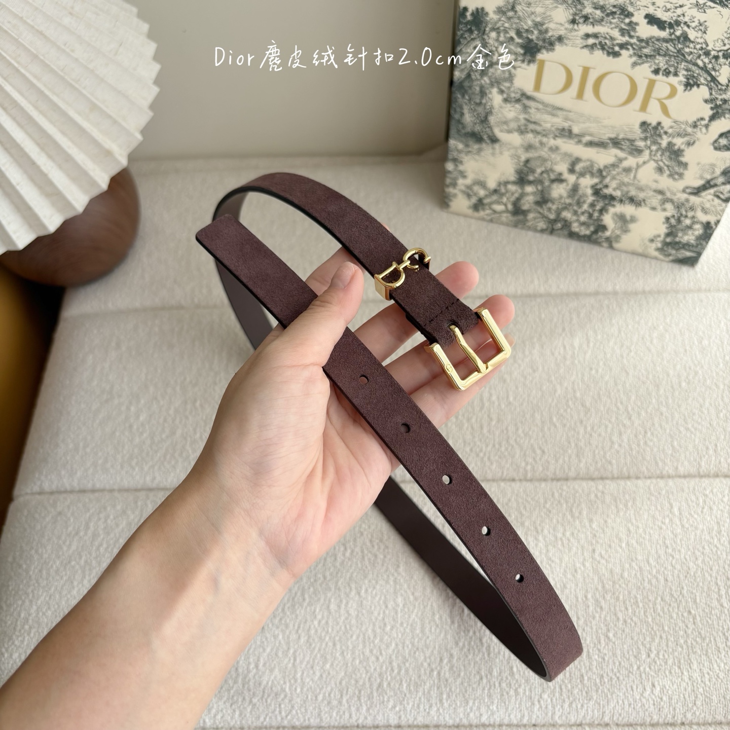 这款马鞍Loop腰带是2025系列全新单品，采用绒面小牛皮革等材质精心制作，搭配CD针扣，饰以CD标志腰