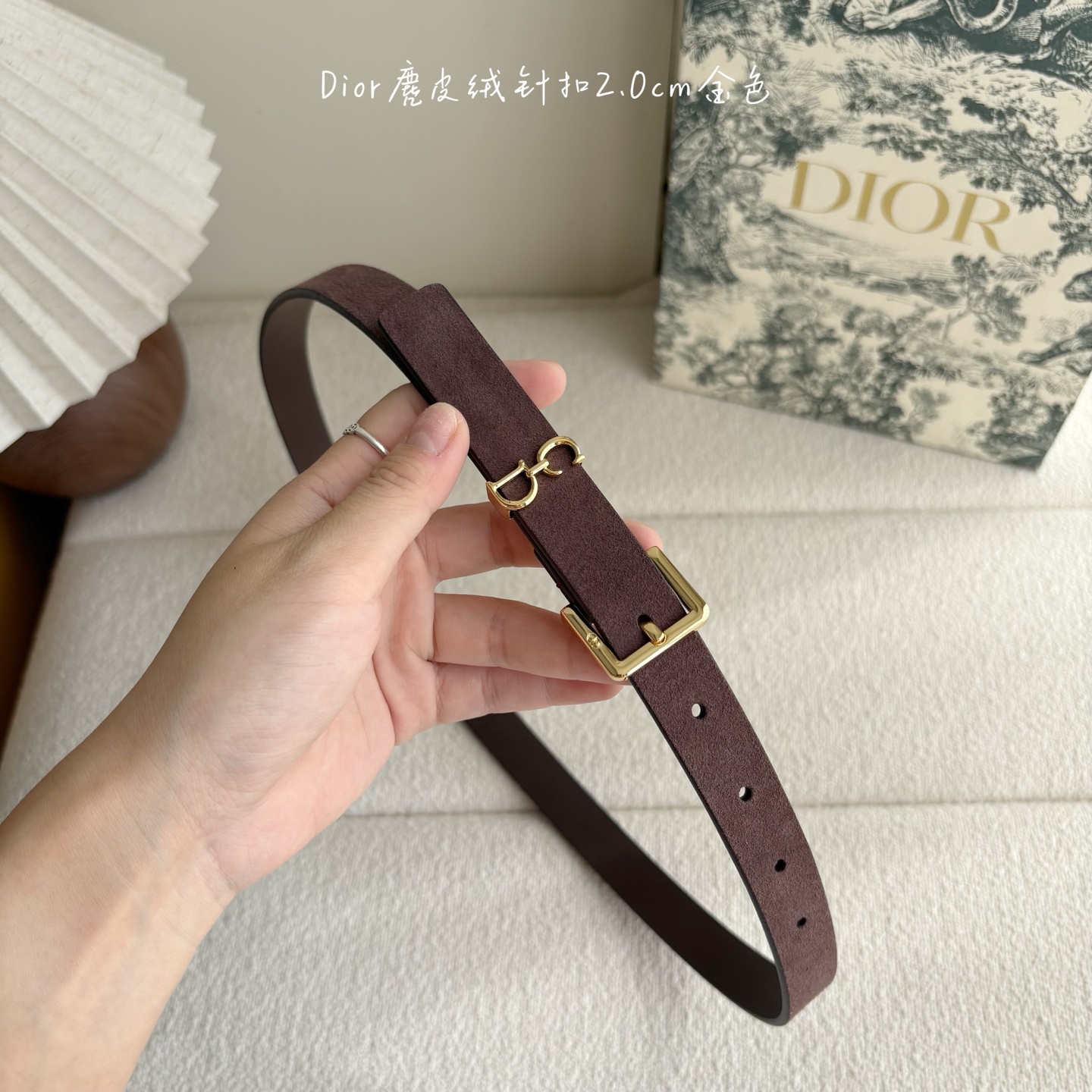 这款马鞍Loop腰带是2025系列全新单品，采用绒面小牛皮革等材质精心制作，搭配CD针扣，饰以CD标志腰