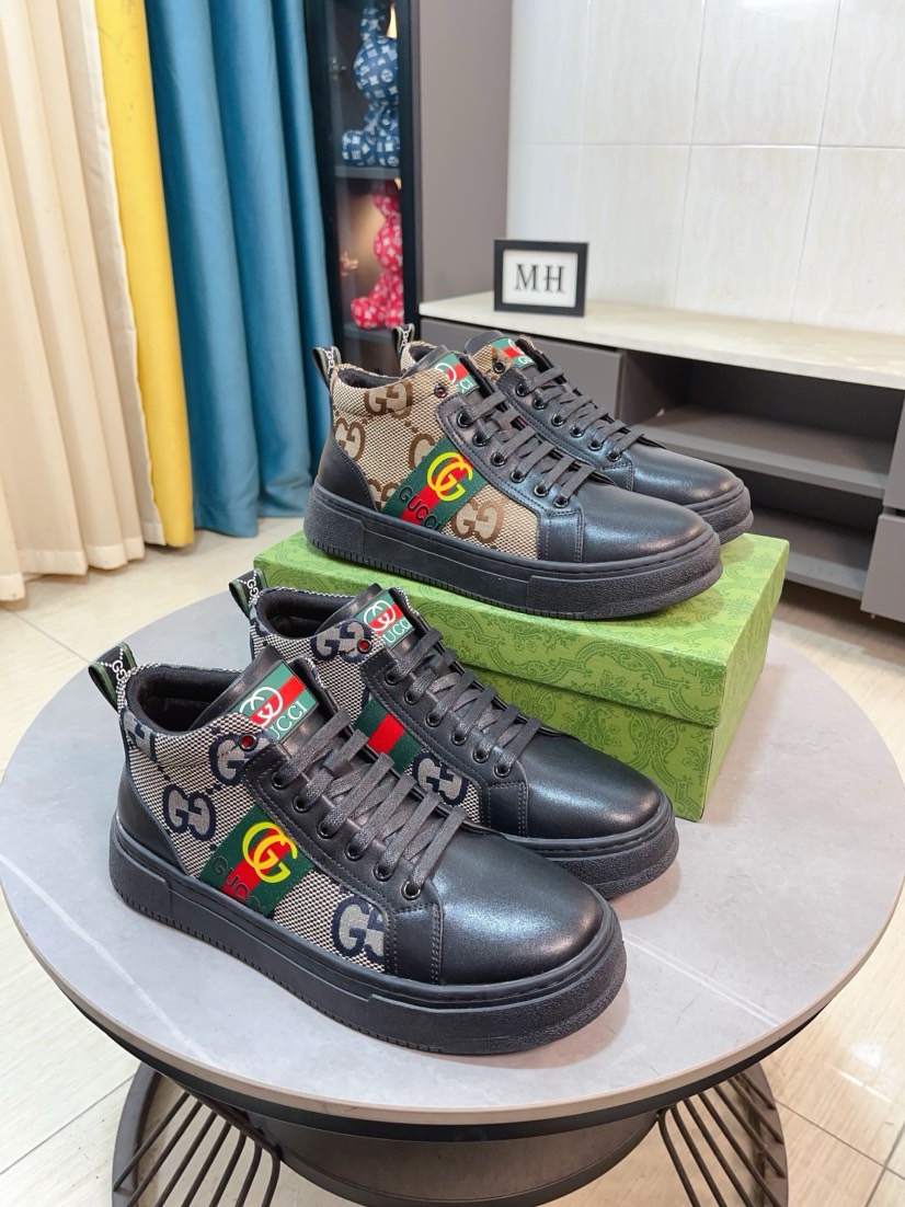 NO:621412,GUCCI [Gucci] New high-top men's shoes high-end brand, the latest fashionable casual men's shoes, trendy and versatile, relaxed sports style, uppers imported from Italy, first-layer cowhide, genuine leather lining and super fine workmanship. Original personalized fashionable rubber wear-resistant outsole, light and comfortable on the foot, size 38-44,, gucci, cowhide19860909GUCCI【古奇】新款高帮男鞋高端品牌,最新時尚休闲男鞋,潮流百搭之款,轻松运动风,鞋面意大利进口头层牛皮 真皮内里 加超精细做工.原版个性时尚橡胶耐磨大底,上脚轻巧舒适,码数38-44,,gucci,cowhide,Men's shoes