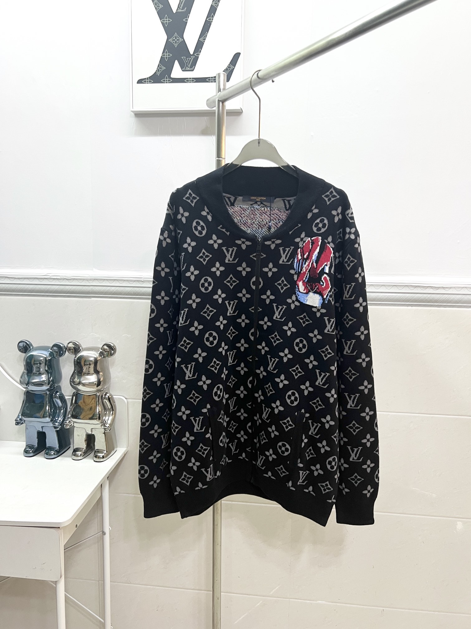 Louis Vuitton Knitted Jacket with Flower-Laying Technique in Black, Size S-XL