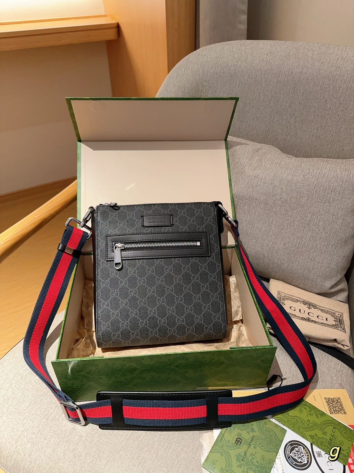 Gucci GG Supreme Messenger Bags Black Men Monogram Eclipse